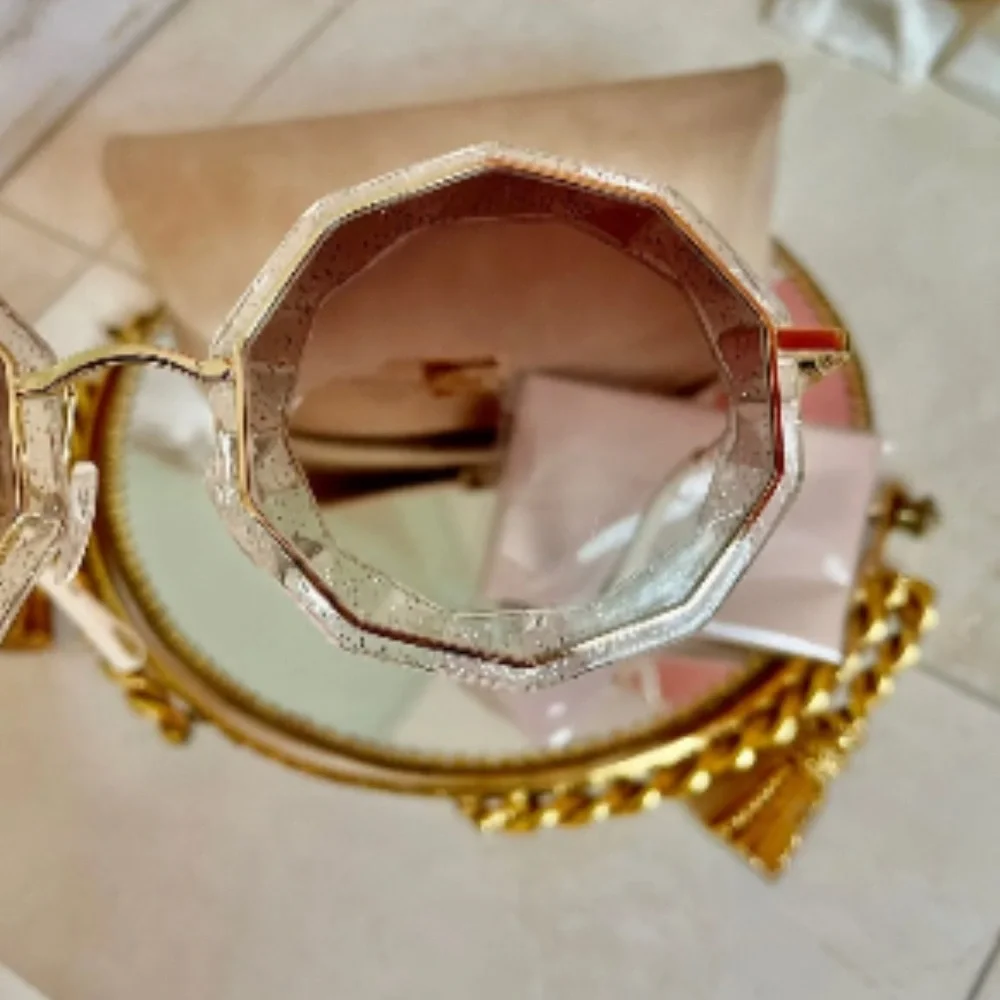 Chloé Caite Geometric Glitter Sunglasses Silver/Gold EUC w/ Case sunnies